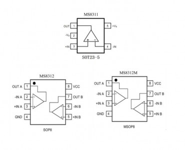 轨到轨输入输出运算放大器MS8311/M8312系列，低噪11.5nV/√Hz、高的开环增益120dB