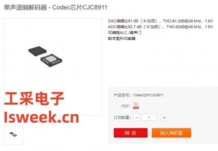 一款低功率、高质量的单声道音频编解码器 - CJC8911