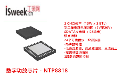集成了多功能数字音频信号处理功能的单芯片全数字音频放大器-NTP8818