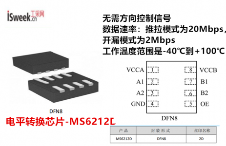 一款用于开漏模式和推拉模式的2bit双向电平转换器-MS6212D