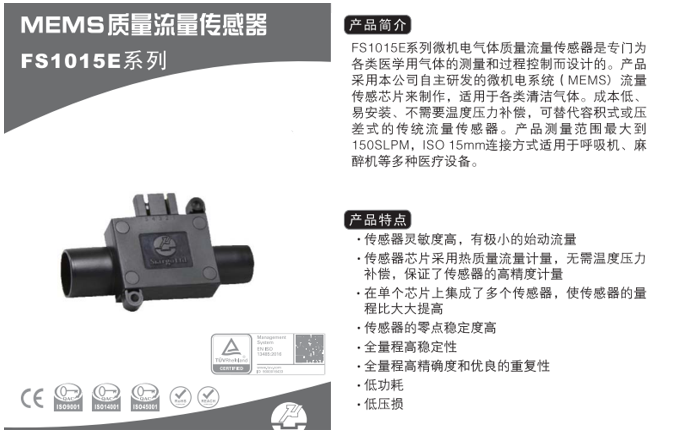 气体流量传感器FS1015E在呼吸机、麻醉机、制氧机及雾化器等医疗设备中的应用