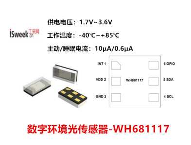 I2C接口+高速模式,采样率400kHz/s的数字环境光传感器-WH681117